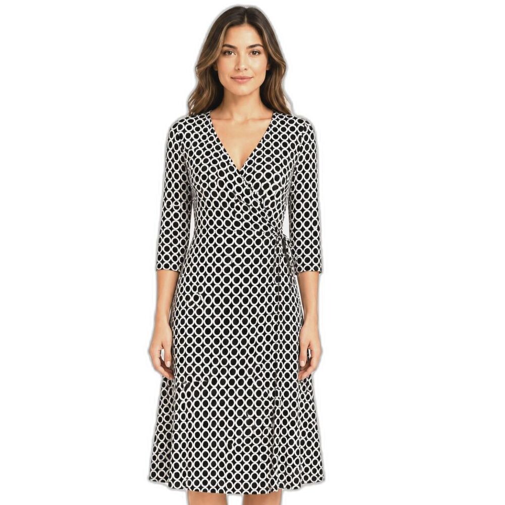 Laundry by Shelli Segal Wrap Dress – Black & White Geometric Print Size 4 Midi